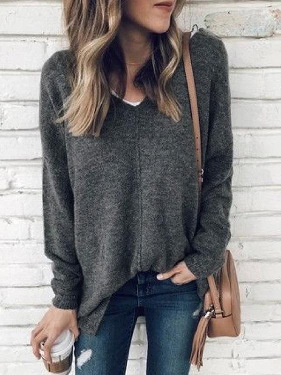 Women's Knitted V-neck Long Sleeve Sweater Top