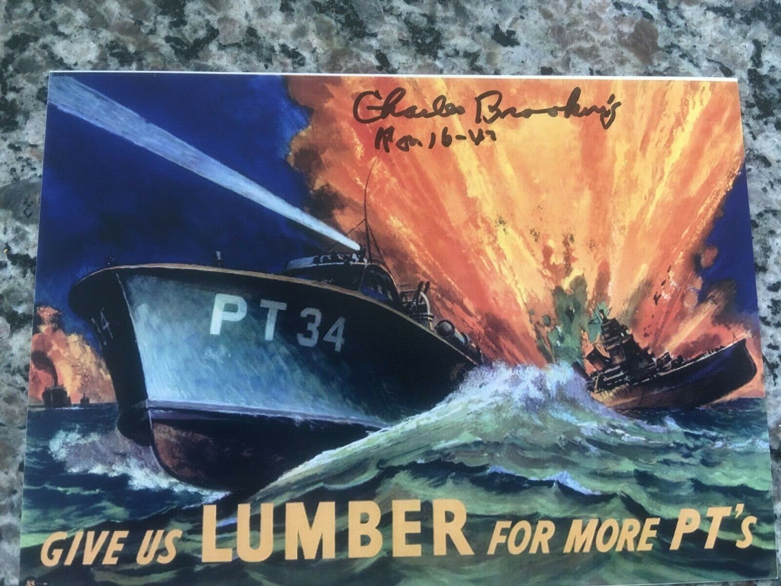 CHARLES BROOKING PT BOAT GUNNER MOTOR TORPEDO SQUADRONS 16 & 42 SIGNED Photo Poster painting