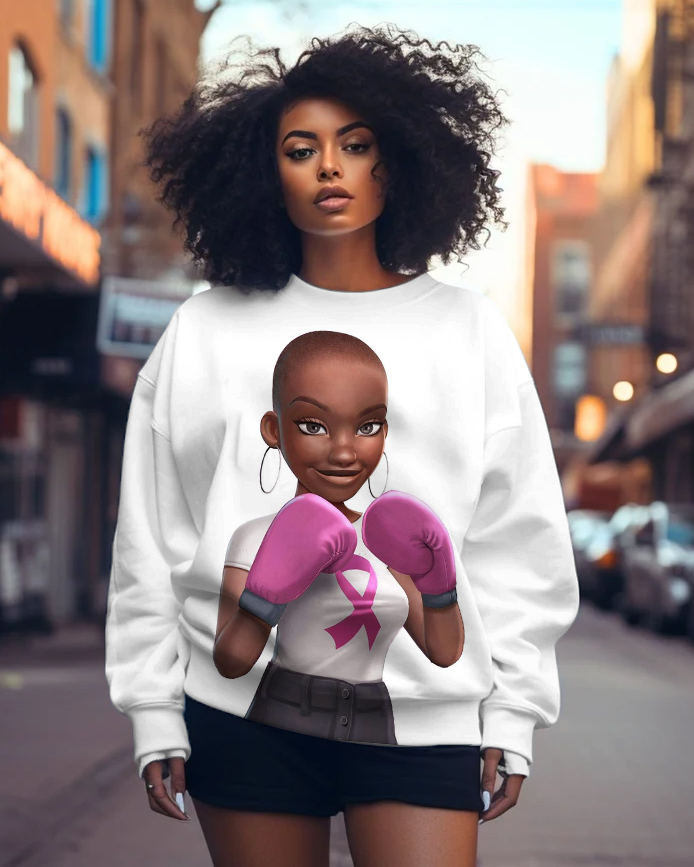 Daily Simple Fighting Breast Cancer Print Long-sleeved Sweater