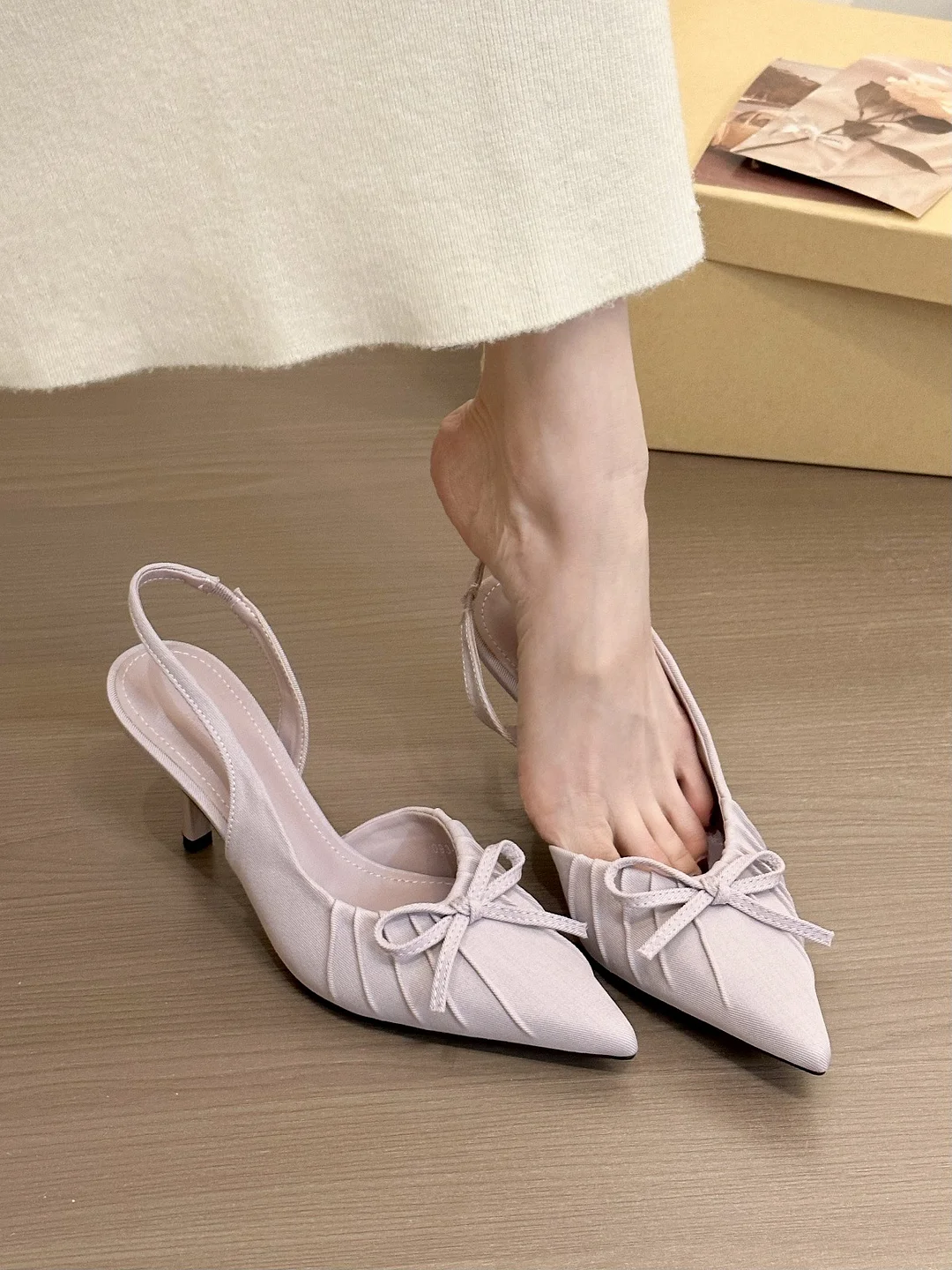 Breakj Breakj Temperament Tip Wrinkled Folded Back Empty Sandals Women Spring 2025 Gentle High Heel Single Shoes