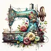 (Stamped/Counted) Retro Floral Sewing Machine - 14CT/18CT Cross Stitch 40*40cm/15.75*15.75in