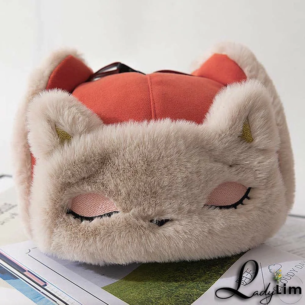 Cartoon Fox Embroidery Plush Hat