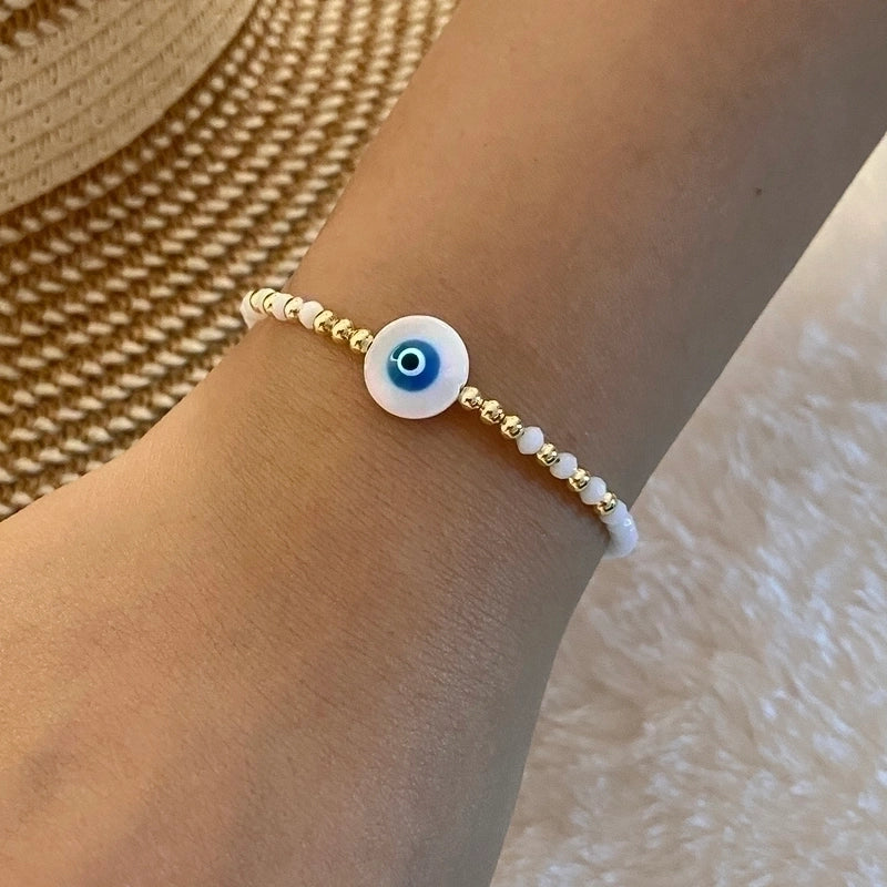 Vintage Style Devil’s Eye Star Heart Shape Stainless Steel Artificial Crystal Shell Beaded Handmade Bracelets