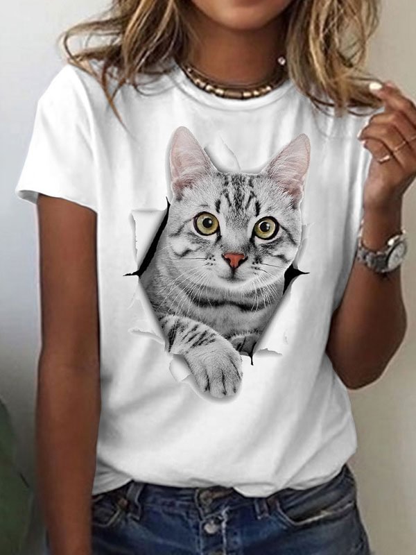 Simple cat series 3D printing T-shirt abstract