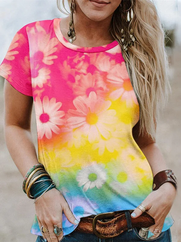 Women's Summer Short Sleeve Scoop Neck Floral Print Fashion Top