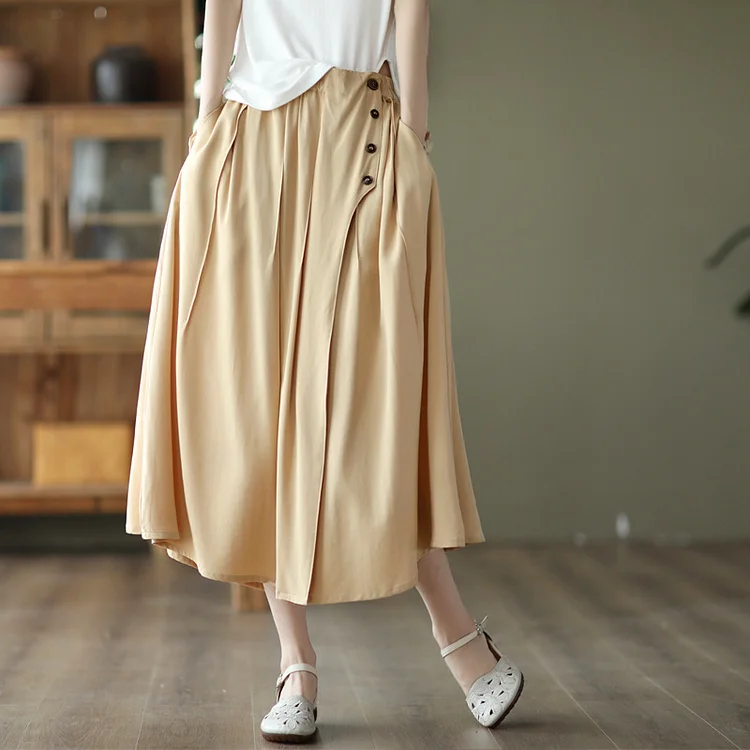Literary Silk And Cotton Elastic Waist Skirt - yankia