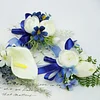 10PCS Wedding Bridal Groom Catering Business Ceremony Guests Blue White Corsage Boutonniere Wrist Bouquets Artificial Flower