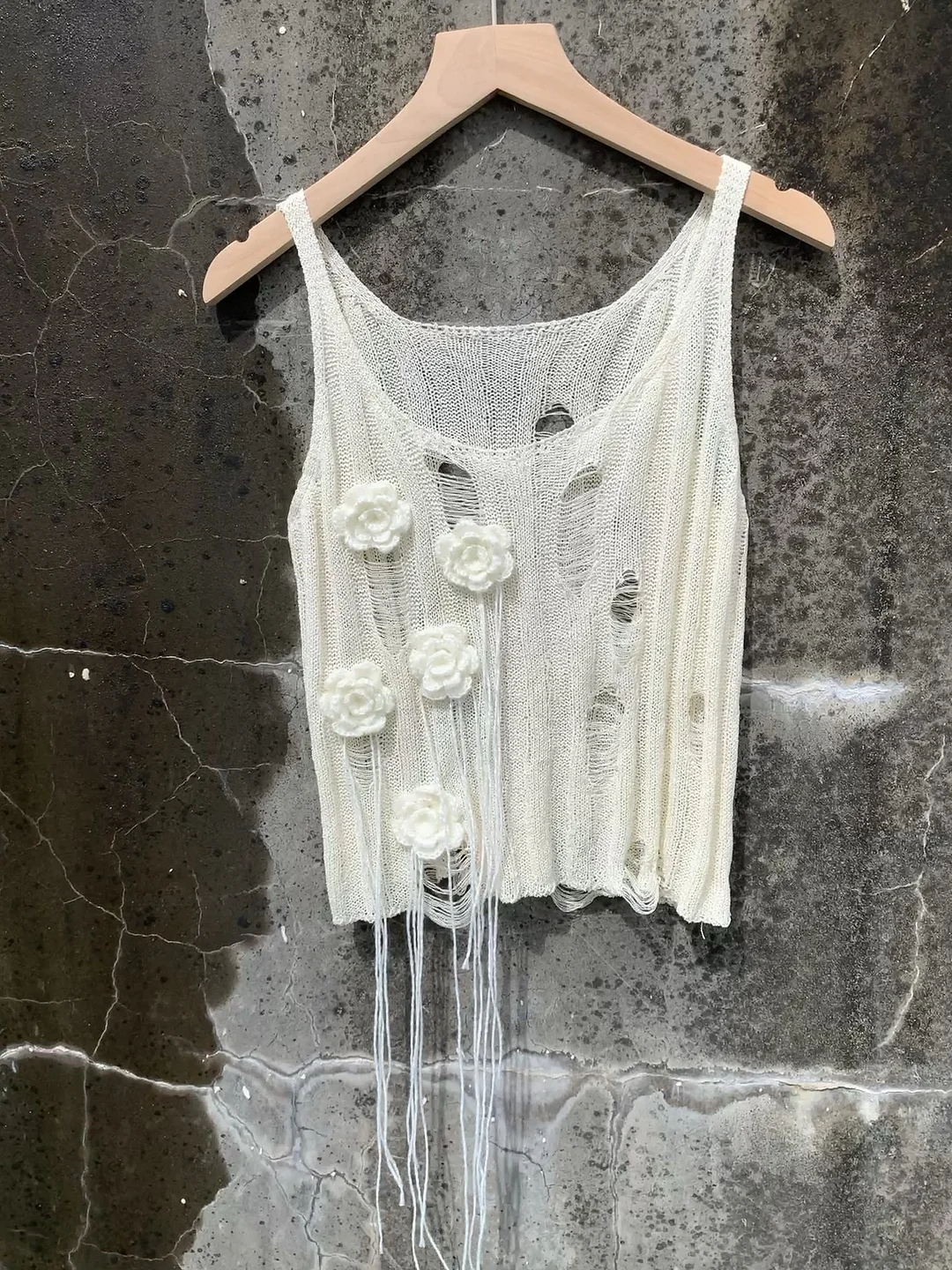 Zingj Zingj Bird Original Design Sense Hand Crochted Camellia Knit Vest Broken Wind Thin Hollow Sling Smock