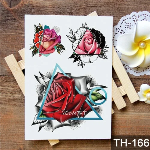 Waterproof Temporary Tattoo Stickers Rose Flowers Leaves Colorful Flash Tatto Sexy Arm Neck Body Art Fake Tattoos For Women Men