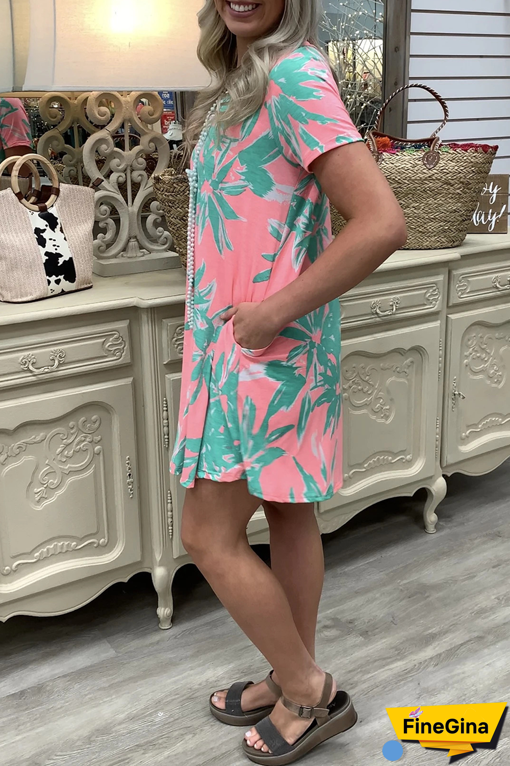 Casual Street Floral Pocket V Neck A Line Dresses