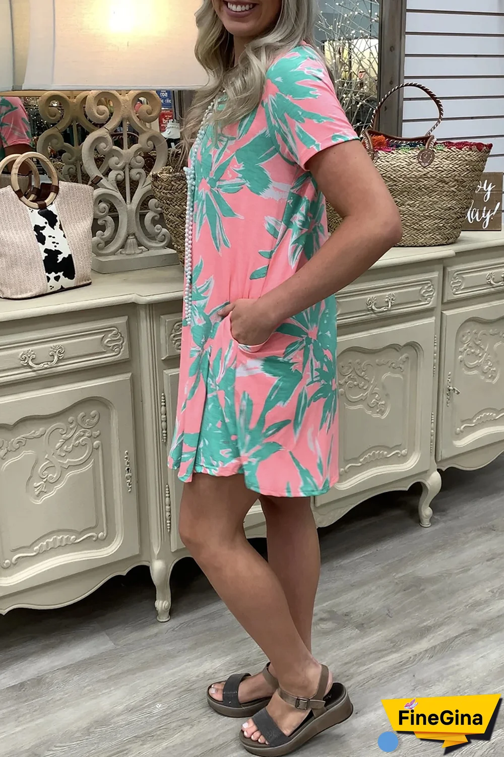 Casual Street Floral Pocket V Neck A Line Dresses