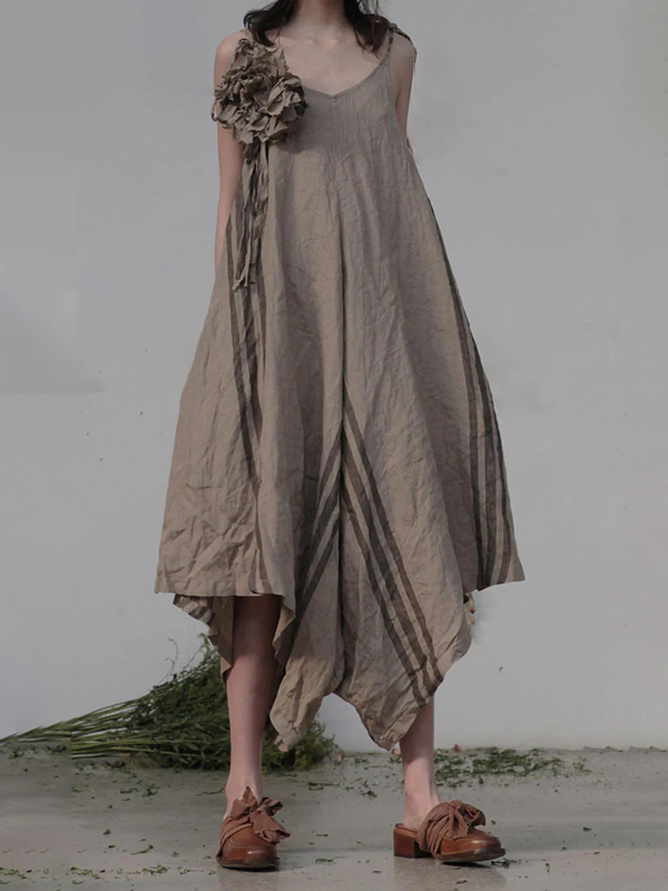 Contrast Stripe Strap Ruched Flower Loose Jumspuit
