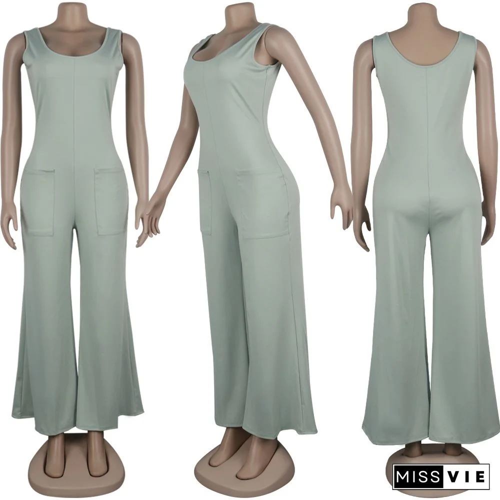 Round Neck Sleeveless Wide Leg Nightclub Women Jumpsuits