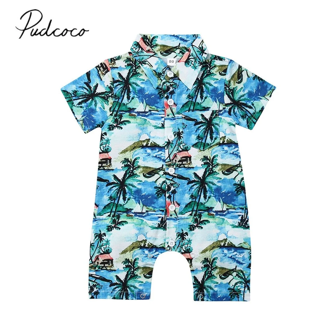 2019 Baby Summer Clothing Infant Baby Boy Romper Hawaii Jumpsuit Short Sleeve Romper Clothes Playsuits Outfit Beachwear 0-24M