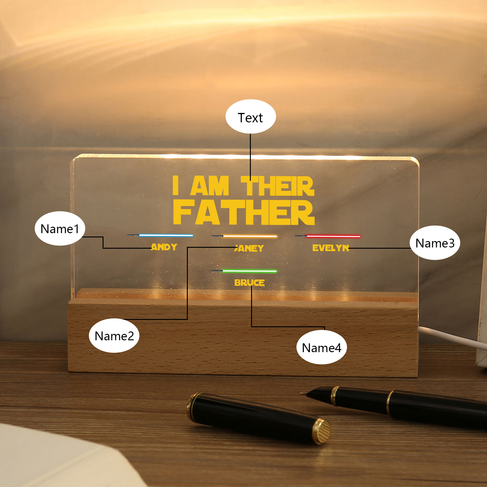 4 Names-Personalised Star Wars Logo Table Lamp-I am their dad-Father's Day Gift For Dad