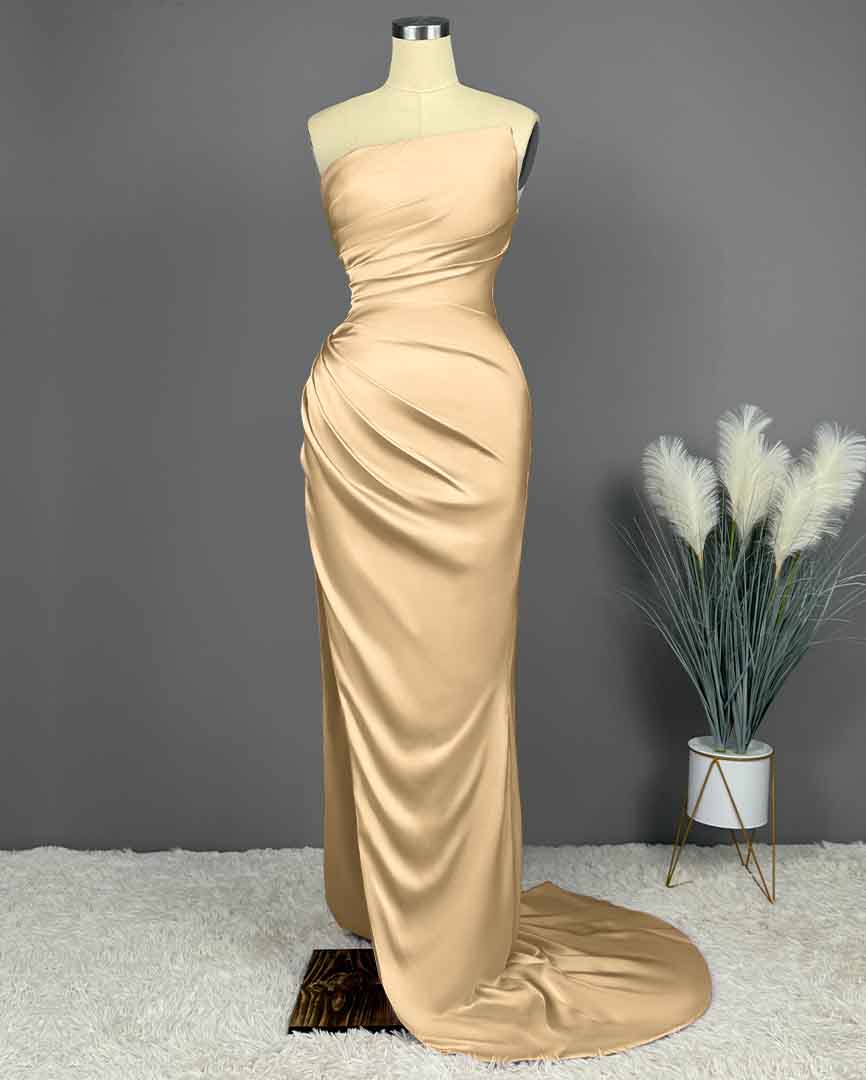 Lisliy Strapless Simple Split Sleeveless Prom Gown Dress