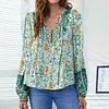 Women's V-Neck Ethnic Print Long Sleeves Blouses