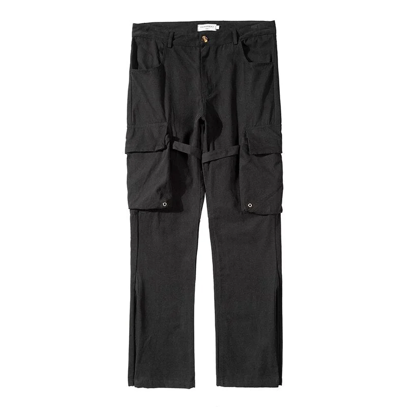 Multi-pockets Straight Washed Retro Flare Pants Mens High Street Oversize Solid Casual Overalls Loose Hip Hip Cargo Pants