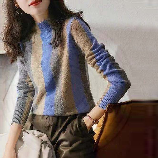 Stripes Long Sleeve Shift Cotton-Blend Sweater