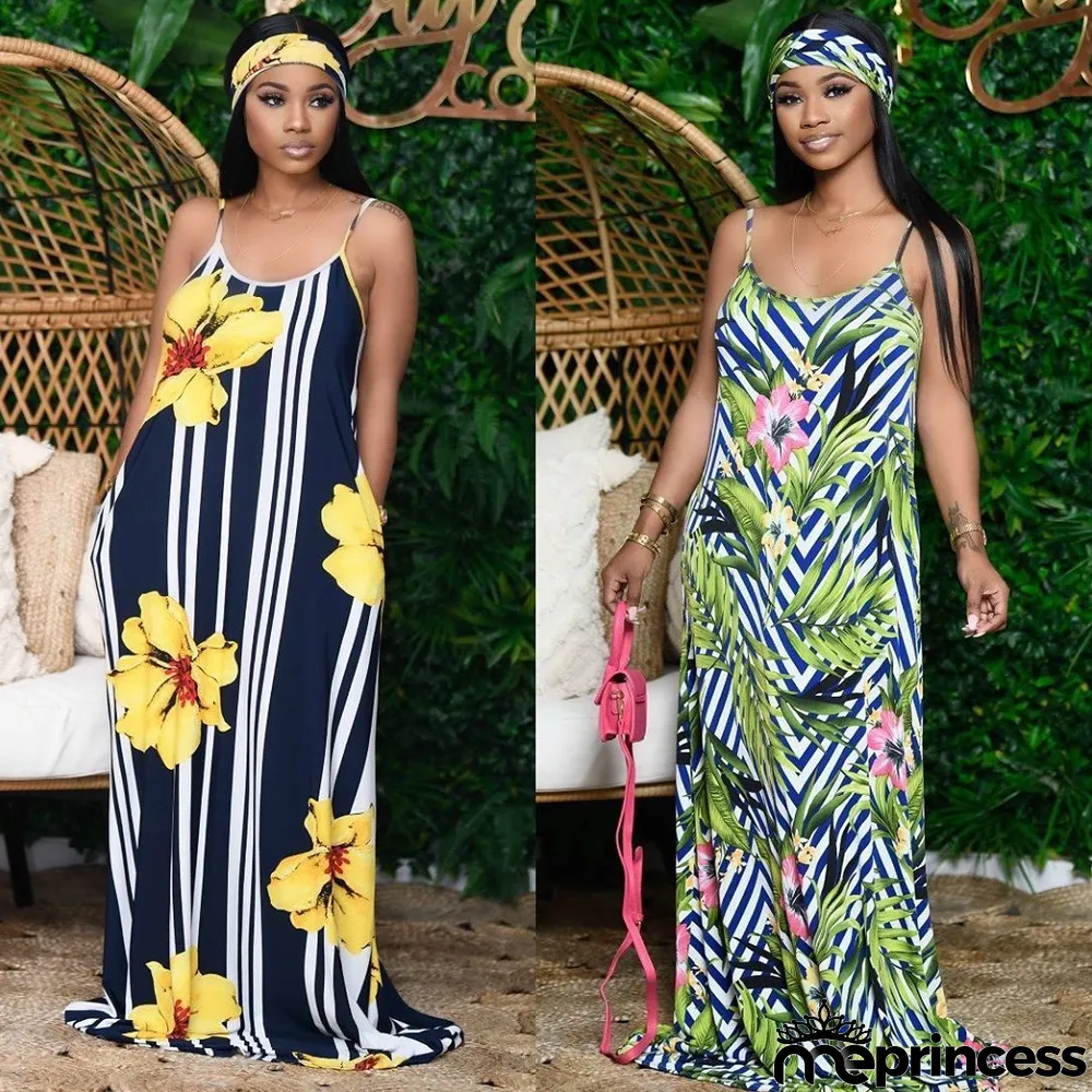 Floral Print Maxi Slip Dress With Headscarf