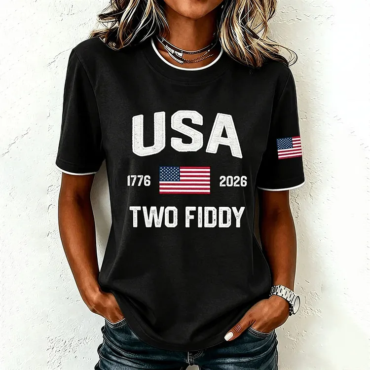 Women's Independence Day Print Crew Neck Short Sleeve T-shirt