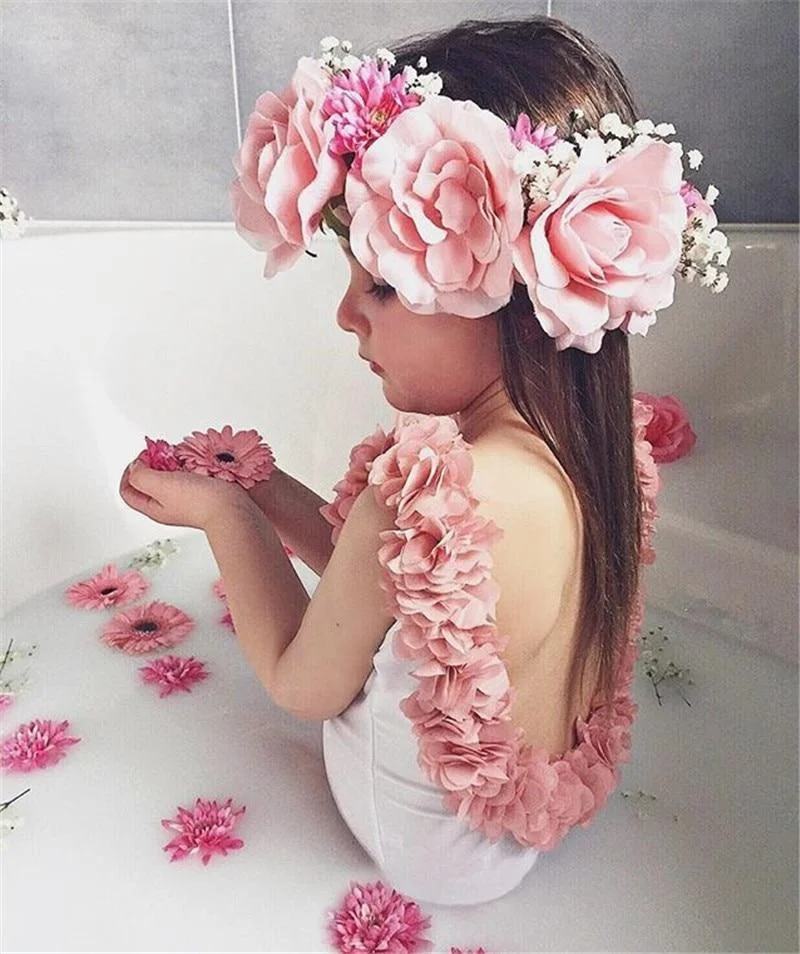 Baby Girls Swimwear Toddler Kids Swimsuit Bikini Flower Girls Summer Beachwear Backless Children Bathing Suit 1 2 3 4 Years