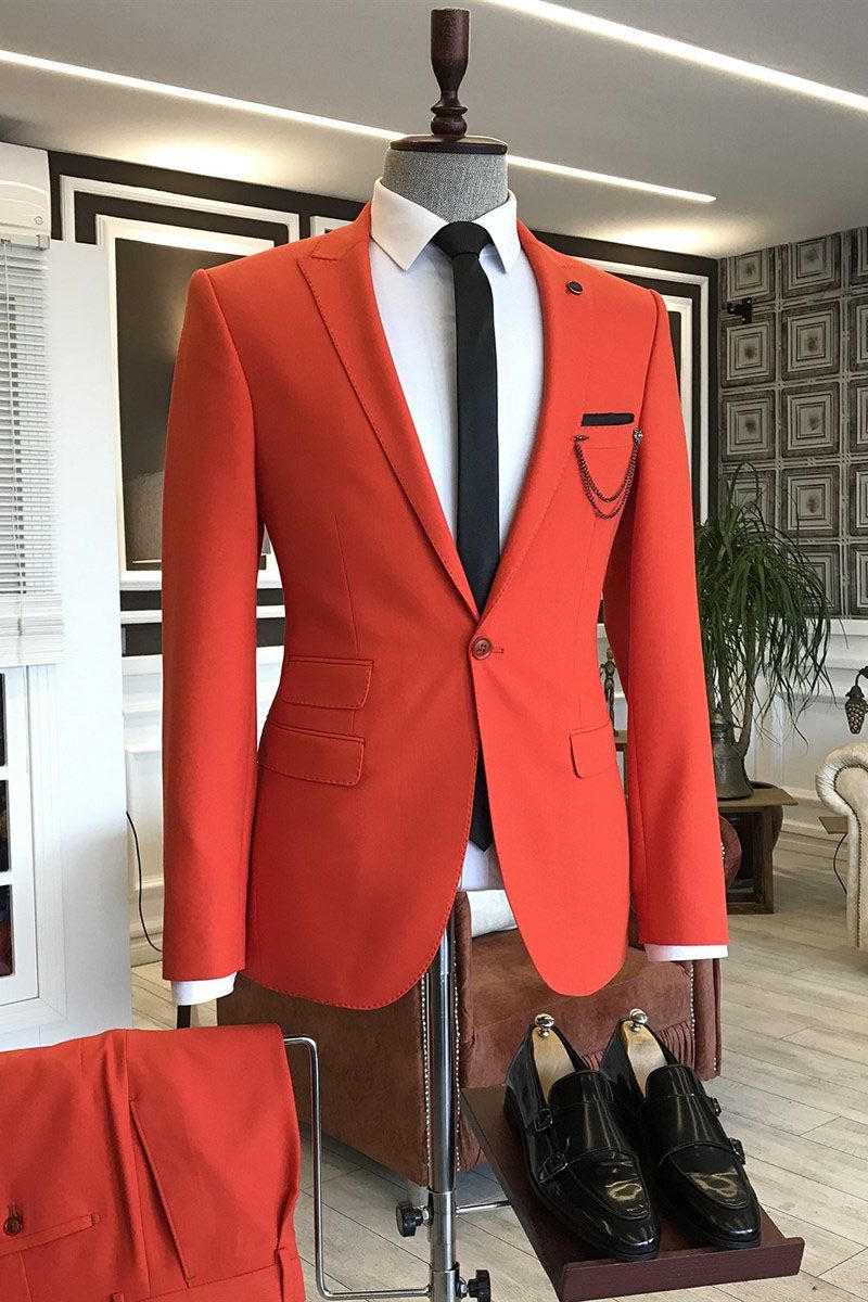 Handsome One Button Red Peaked Lapel Ring Bearer Suits - lulusllly