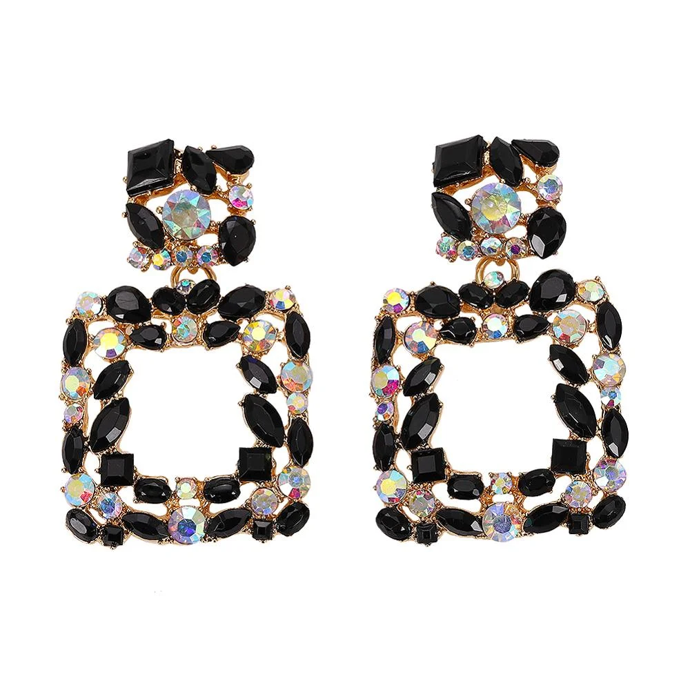 Dvacaman New Designs Crystal Square Drop Earrings for Women 2019 Fashion Rhinestone Statement Earrings Dangle Wedding Jewelry