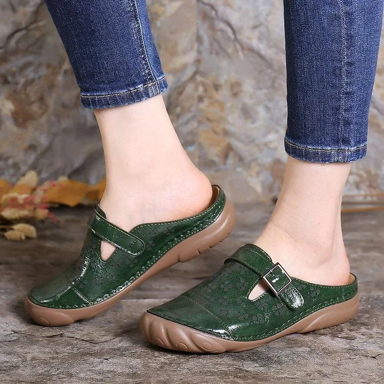 Women's Leather Clogs Wide Fit Lightweight Slip-On Shoes Radinnoo.com