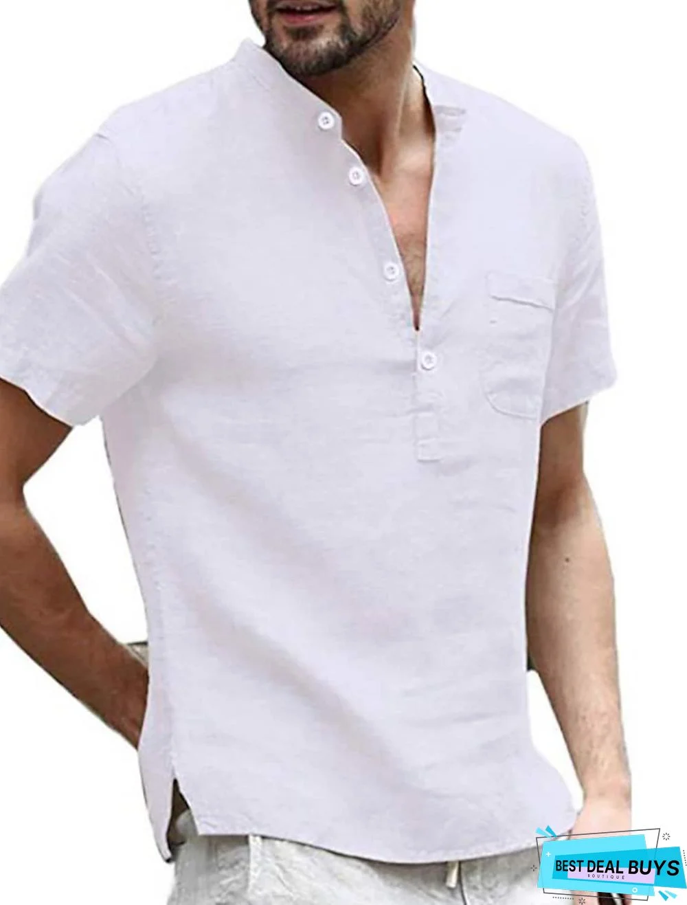 Men's T-Shirt Solid Colored Short Sleeve Daily Tops Cotton Basic Streetwear V Neck Gray Green White / Work Linen