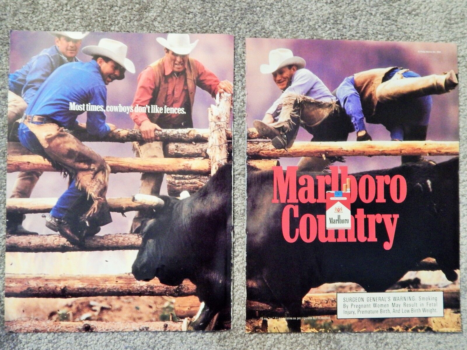 MARLBORO CIGARETTE ORIG. VTG 1974 COWBOY Photo Poster painting AD, RARE DBL PAGE COLLECTIBLE