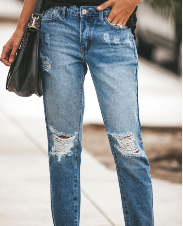 Slim Ripped Washed Women's Jeans-luchamp:luchamp