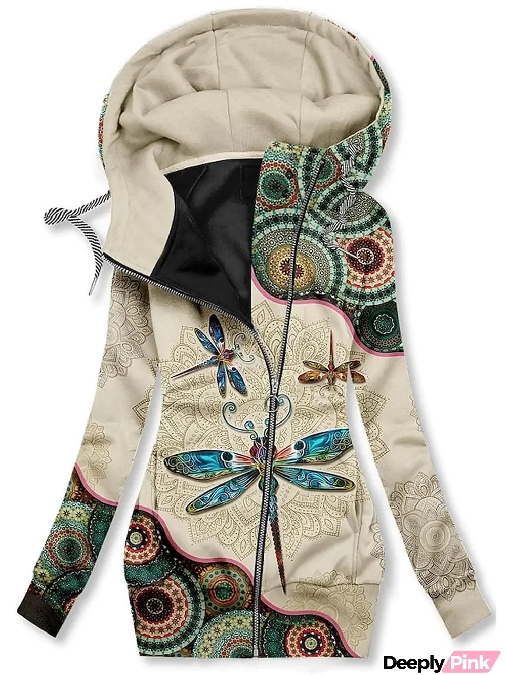 Women's Zip Up Hoodie Sweatshirt Floral Butterfly Street Casual Zip Up Front Pocket Black White Pink Basic Hoodie Long Sleeve Top Micro-elastic Fall & Winter