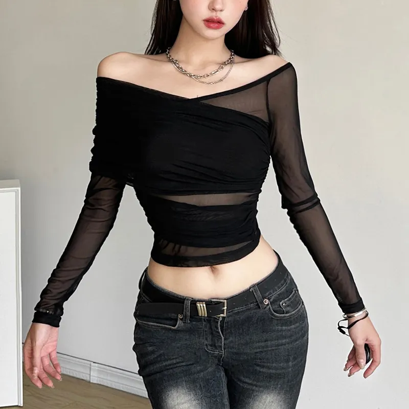 Uveng 2023 New Autumn Sexy Hottie Personality Niche Street Slim Thin Mesh Long Sleeves