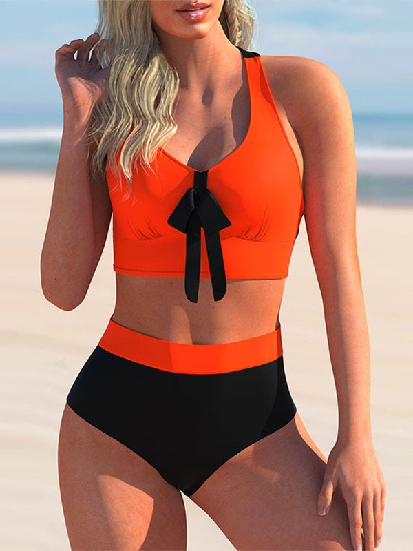 Women Solid Sleeveless U-neck Bikini Swimwear