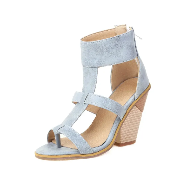 Meotina Women PU Leather Gladiator Shoes Super High Heel Sandals Peep Toe Zipper Thick Heel Ladies Sandals Summer White 34-46