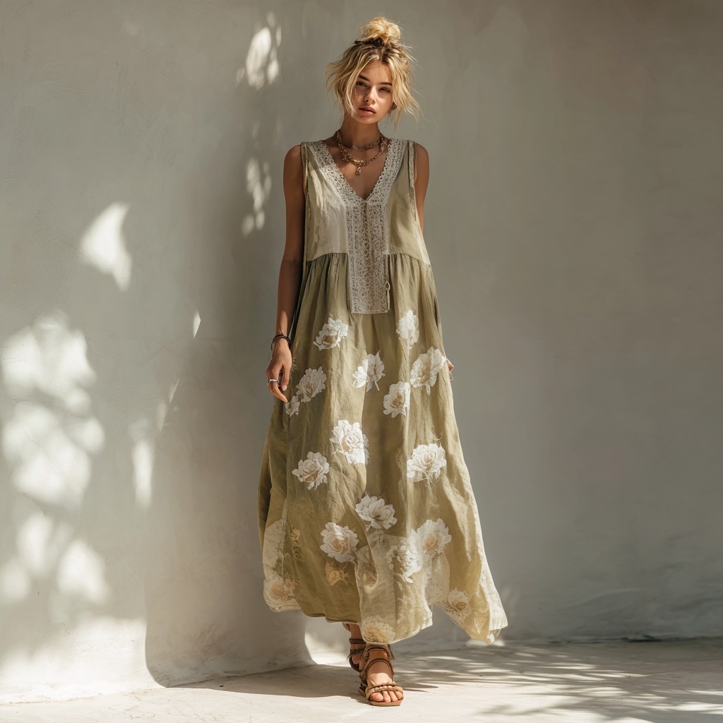 Women's White Floral Color Block Casual Dress elevenforest
