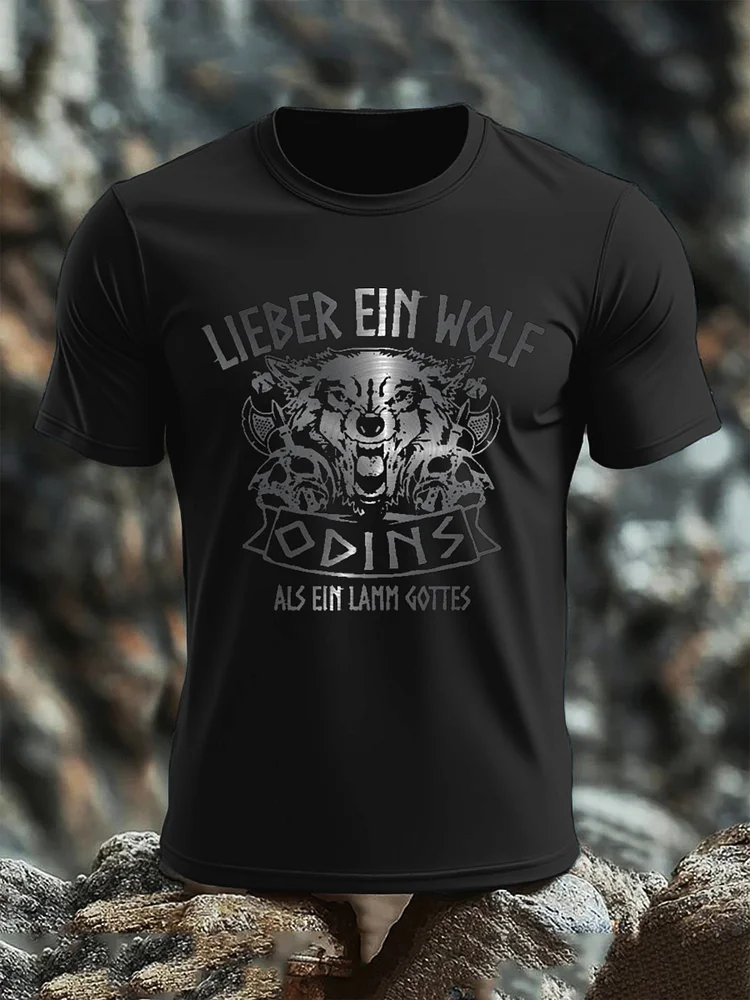 T-Shirt mit kurzen &Auml;rmeln f&uuml;r Herren Lieber ein Wolf Odins