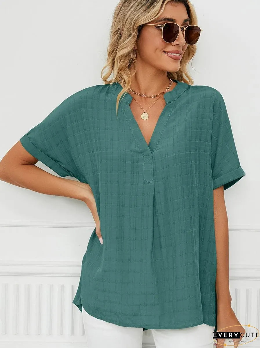 Solid V-Neck Loose Short Sleeve T-Shirt