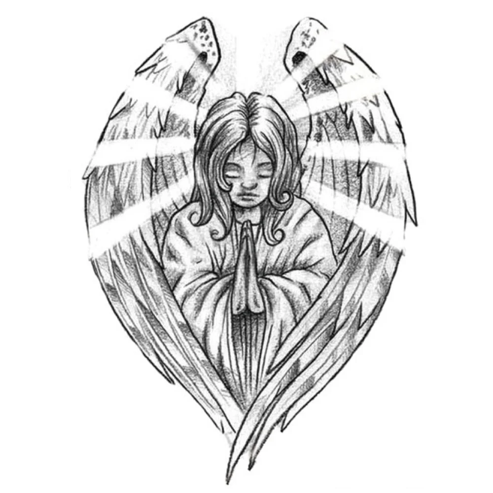 Temporary Waterproof Tattoo Stickers Cross Christian Prayer Black Angel Wing Religious Totem Flash Waterproof Fake Tatto Bod Art