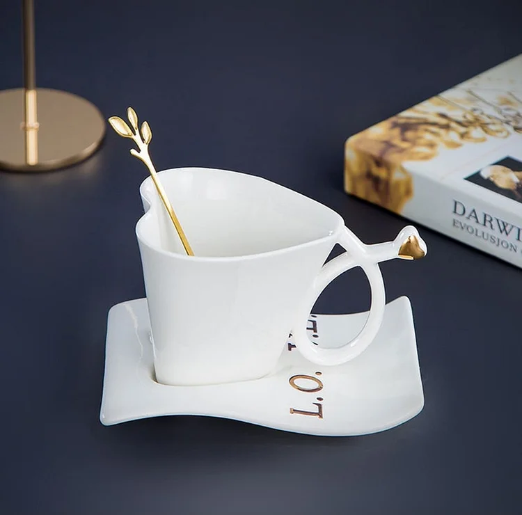 Luxury Premium Ceramic Love Coffee Mug - with Tray And Spoon Mug Set