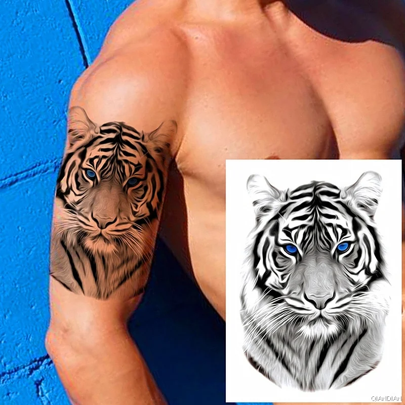 Sdrawing Lion Man Temporary Tattoos Sticker Waterproof Fox Wolf Fashion Animal Realistic Fake Body Arm Art Sleeve Tatoo Women Totem
