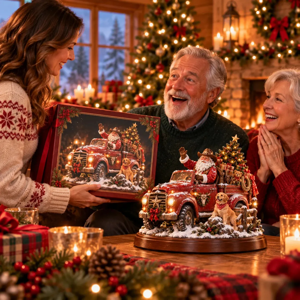 Couple enjoying Santa's Last Delivery Christmas keepsake at home