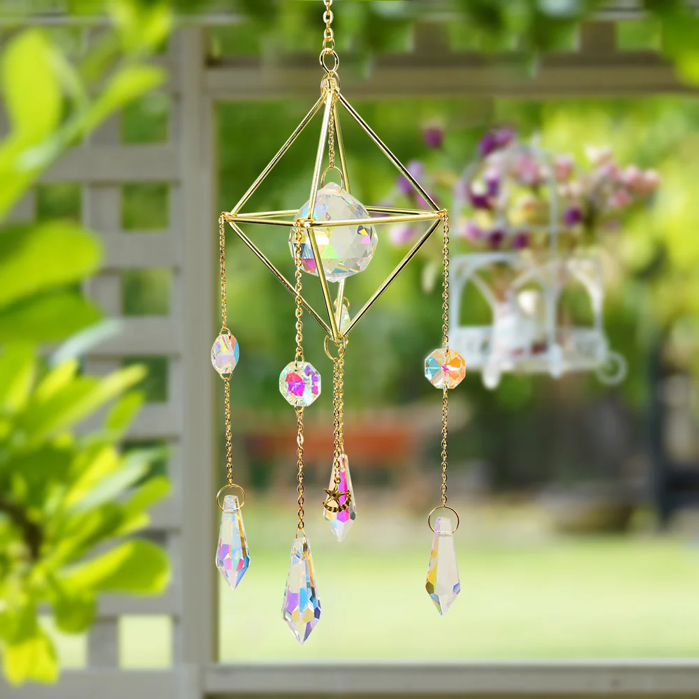Crystal Sunburst Suncatcher Hanging Modern Star Moon Prism Handmade Pendant