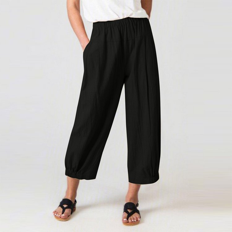 Comstylish Loose High Waist Cotton Linen Cropped Pants