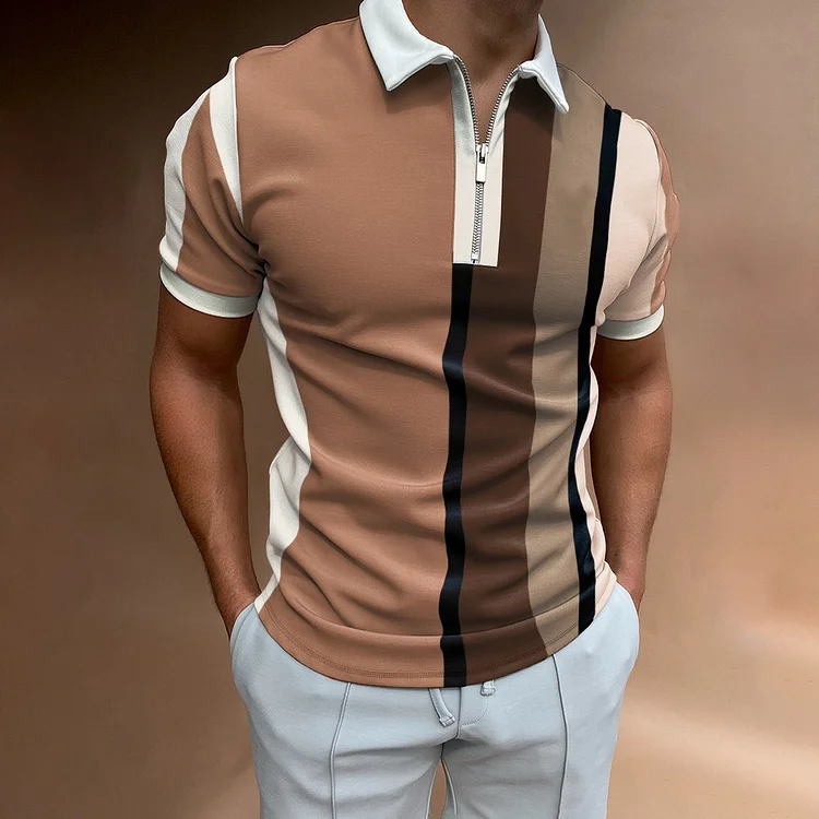 BrosWear Men's Striped Colorblock Casual Short Sleeve Polo Shirt