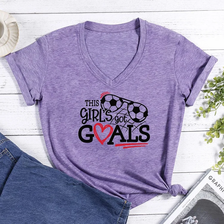 Girl's Soccer V-neck T Shirt