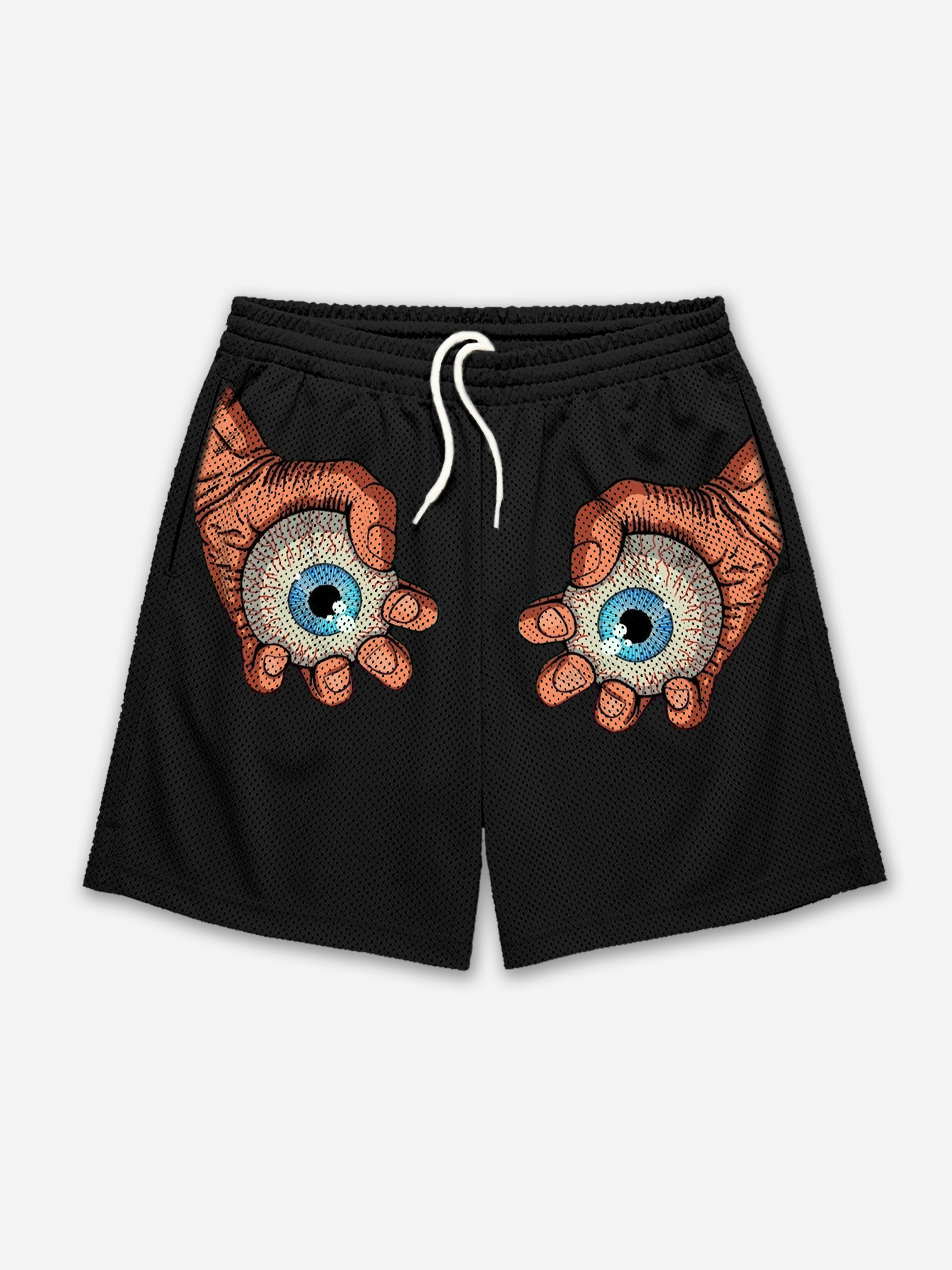 Eyes Retro Cartoon Graphic Mesh Shorts