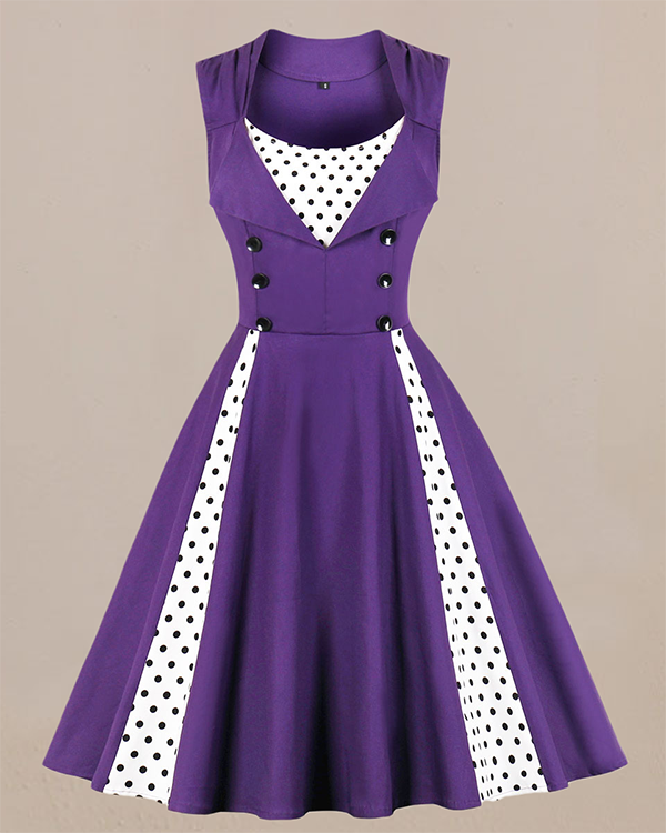 Retro Stitching Polka Dot Dress
