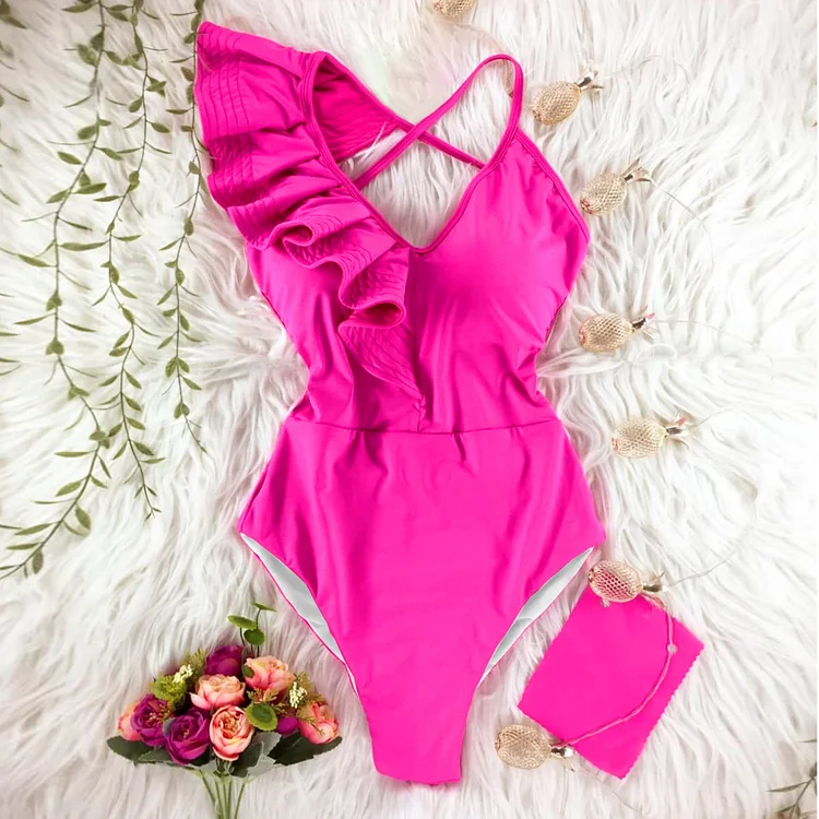 One Shoulder Ruffle One Piece Swimsuit